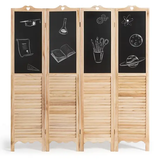 4-Panel Folding Privacy Room Divider Screen with Chalkboard {1}