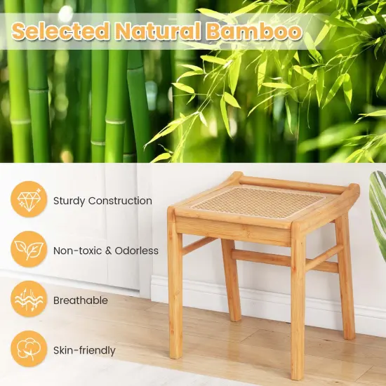 Costway Bamboo Vanity Stool Rattan Top Ottoman Footrest for Living Room Bedroom Natural {5}