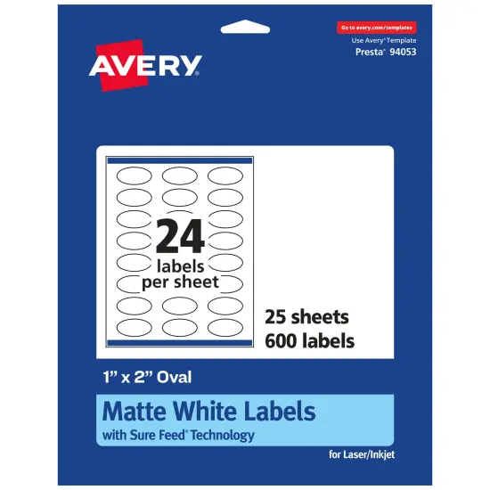 Avery Matte White Oval Labels, 1" x 2" {1}