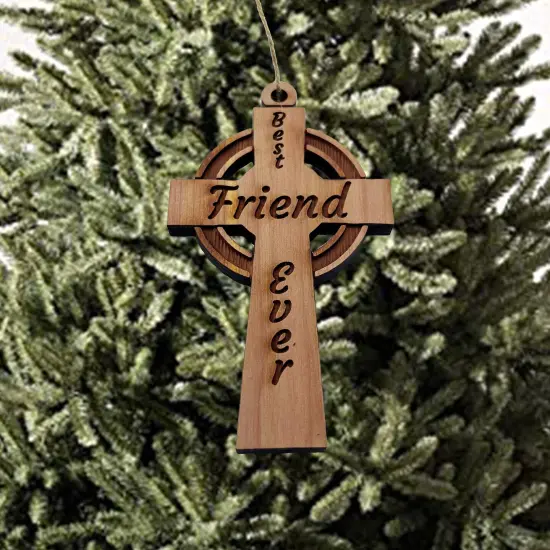 Best Friend Ever Celtic Cross - Cedar Ornament {3}