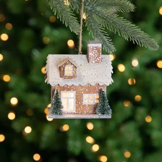 Northlight Battery Operated Lighted Rustic House Christmas Ornament - 4" - Beige {3}