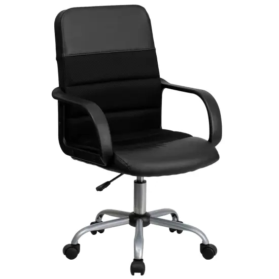 Emma and Oliver Mid-Back Leather and Mesh Swivel Task Office Chair with Arms Black {1}