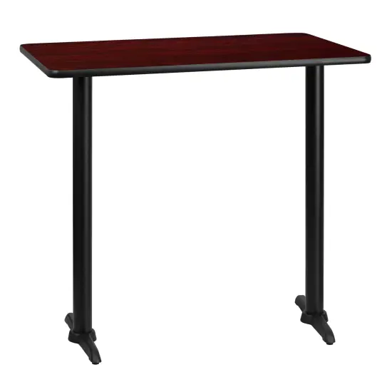Emma and Oliver 30"x42" Rectangular Laminate Bar Table with 5"x22" Bases Mahogany {1}