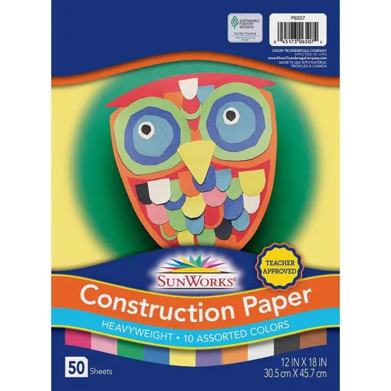 Construction Paper, 10 Assorted Colors, 12" x 18", 50 Sheets Per Pack, 5 Packs {2}