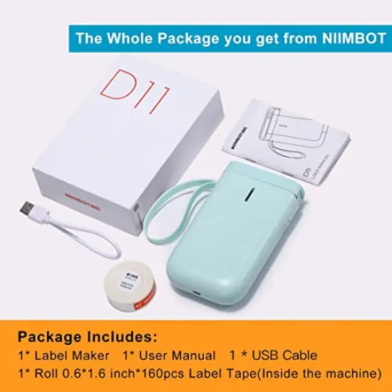 Label Maker Machine D11 Label Printer Tape Included Portable Wireless Connection Multiple Templates Available for Phone Easy to Use Office Home Organization USB Rechargeable {1}