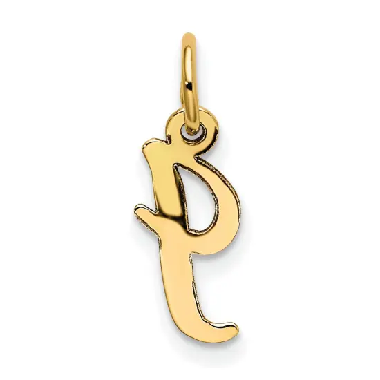 14K Yellow Gold Small Script Initial Letter I Charm Jewerly 17mm x 8mm {4}