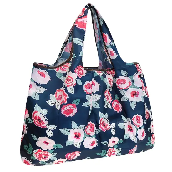 Wrapables Large Foldable Tote Nylon Reusable Grocery Bag Rose Floral {1}