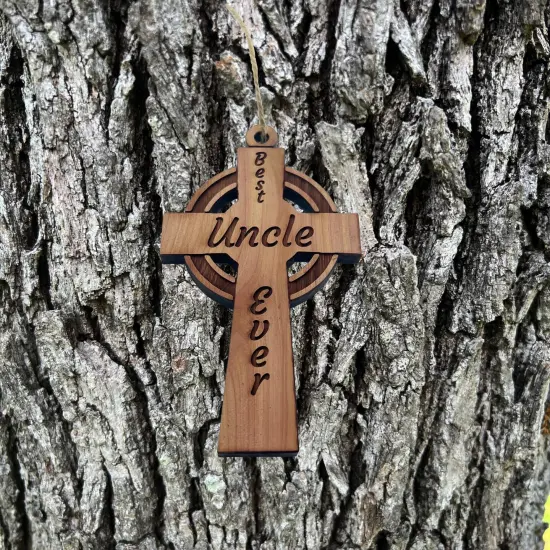 Best Uncle Ever Celtic Cross - Cedar Ornament {3}