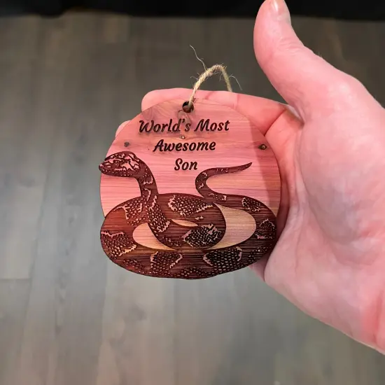 Worlds Most Awesome Son Snake - Cedar Ornament {4}