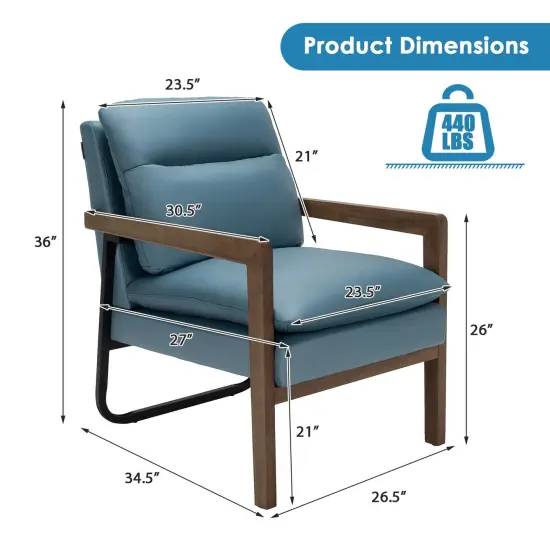 Single Sofa Chair with Extra-Thick Padded Backrest and Seat Cushion Blue {3}