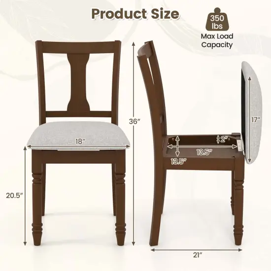 Costway 2 PCS Wood Chair Antique Upholstered Chair with Storage Space Black & Beige/Brown & Light Gray {3}