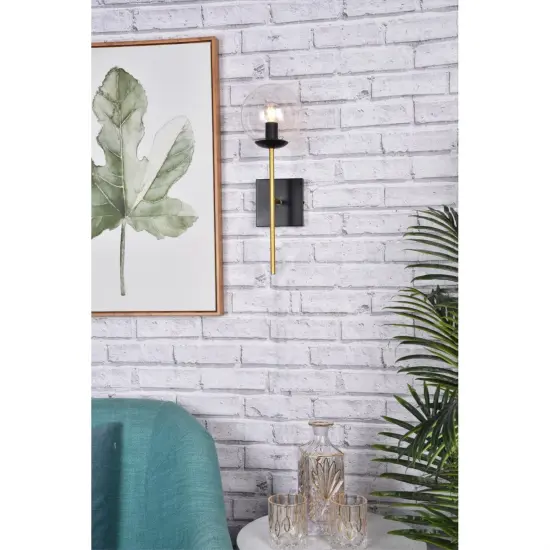 Neri 1 light black and brass and clear glass wall sconce {2}