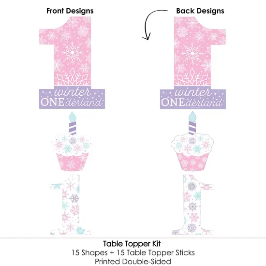 Big Dot of Happiness Pink Snowflakes 1st Birthday - Girl Winter ONEderland Party Centerpiece Sticks - Table Toppers - Set of 15 {7}