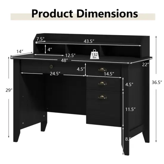Modern Computer Desk with Storage Shelves and 4 Drawers Black {6}