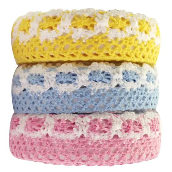 Wrapables Colorful Decorative Adhesive Lace Tape Set of 3 ( Yellow, Blue, Pink) {2}