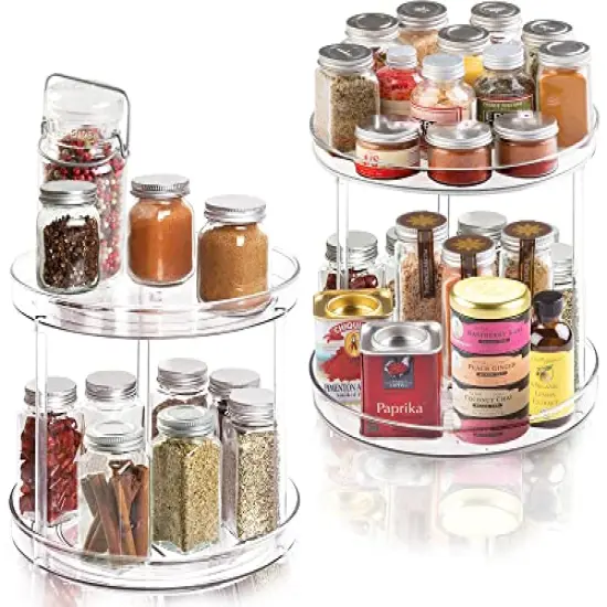 2 Tier Lazy Susan Bathroom Organizer, 9.25Inch Clear 360 Rotating Makeup Organizer for Vanity, Skincare Organizers Perfume Organizer, Spice Rack Organizer for Cabinet- Home Organization and Storage {4}