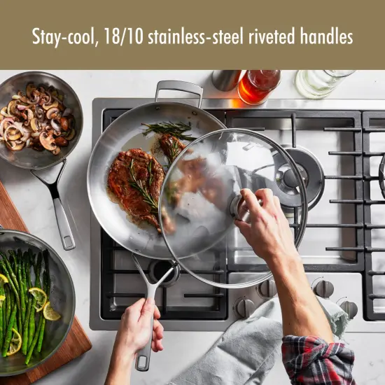 Demeyere Essential 5-ply 12.5-inch Stainless Steel Fry Pan with Lid {5}