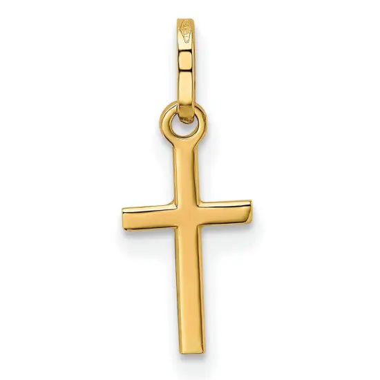 14K Yellow Gold Cross Charm Pendant Religious Jewelry 19 X 8mm {3}