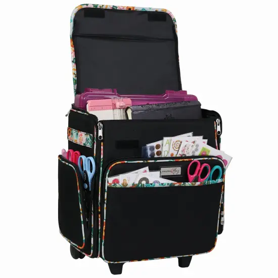 Collapsible Rolling Scrapbook & Featherweight Case, Black & Floral {2}