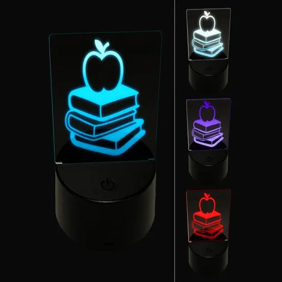 Apple on Stack of Books Reading Library Teacher 3D Illusion LED Night Light Sign Nightstand Desk Lamp {1}