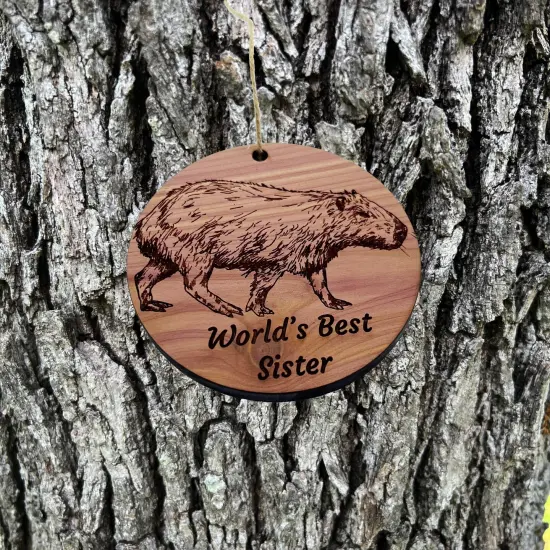 Worlds Best sister Capybara - Cedar Ornament {2}