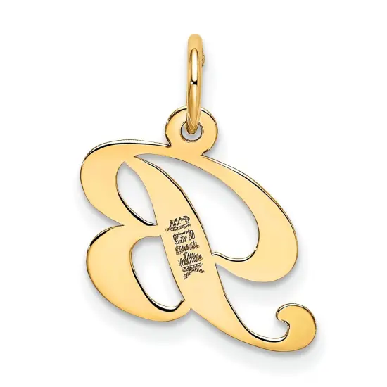 14K Yellow Gold Small Fancy Script Initial B Charm Jewerly 16mm x 16mm {3}