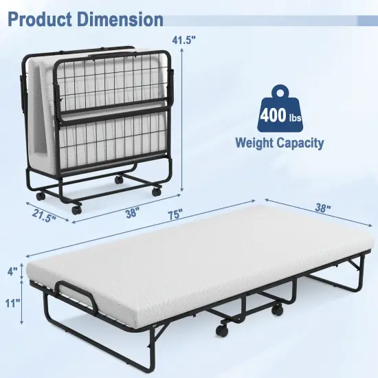 Twin Size Metal Folding Bed with Memory Foam Mattress {4}