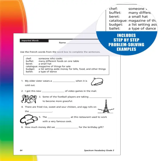 Spectrum Grade 3 Vocabulary Workbook, Language Arts Book Covering Compound Words, Context Clues, Roots and Affixes, Reading Comprehension, and More, ELA Classroom or Homeschool Curriculum {4}