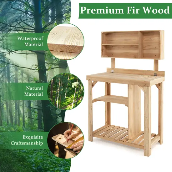 Garden Wooden Potting Table Workstation with Storage Shelf {6}