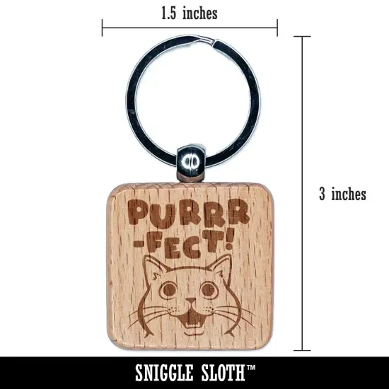 Purrrfect Perfect Cat Engraved Wood Square Keychain Tag Charm {2}