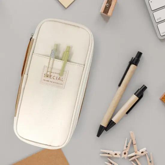 Wrapables Large Capacity Pencil Case, Expandable Pencil Pouch for Stationery Tools Khaki {5}