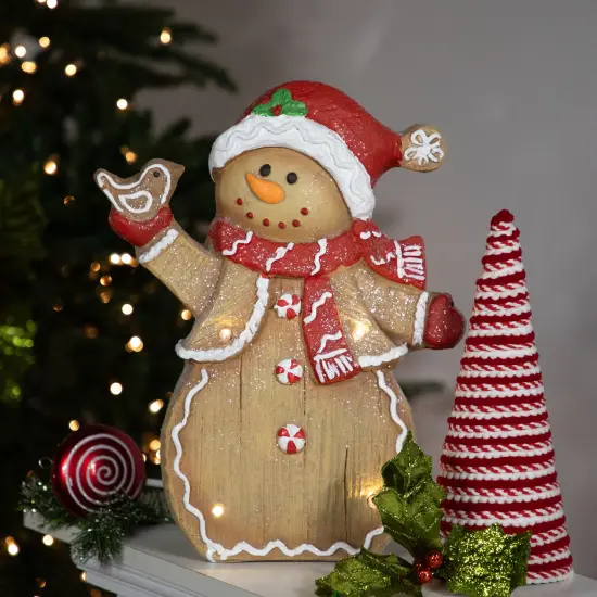 Northlight LED Lighted Gingerbread Snowman with Bird Christmas Figure - 15" Brown {3}