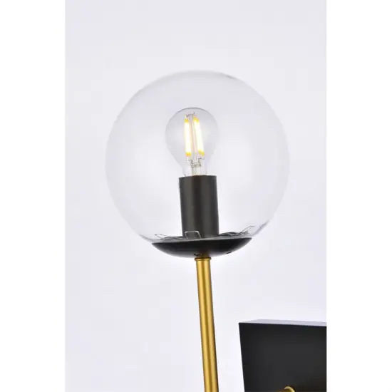 Neri 1 light black and brass and clear glass wall sconce {4}