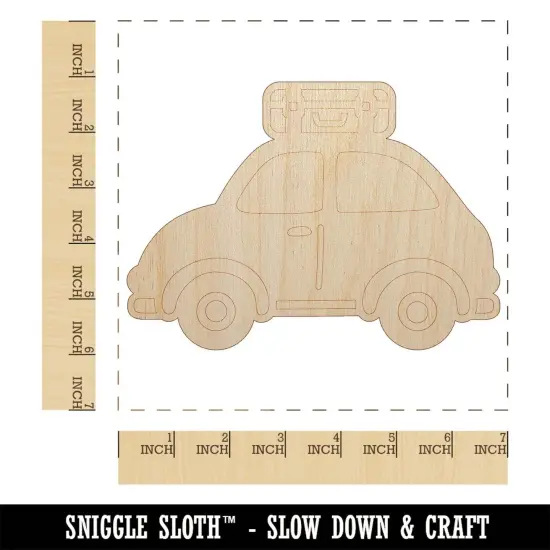 Cute Car with Suitcase Road Trip Travel Unfinished Wood Shape Piece Cutout for DIY Craft Projects {1}
