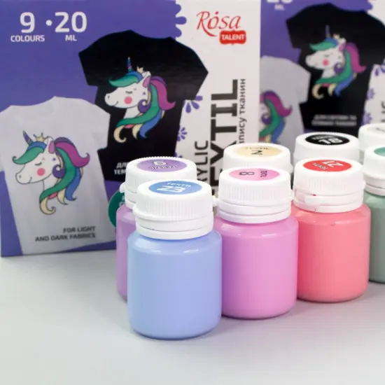 UNICORN Textile Acrylic Paint Set 9 pastel colors (20ml) by Rosa {4}