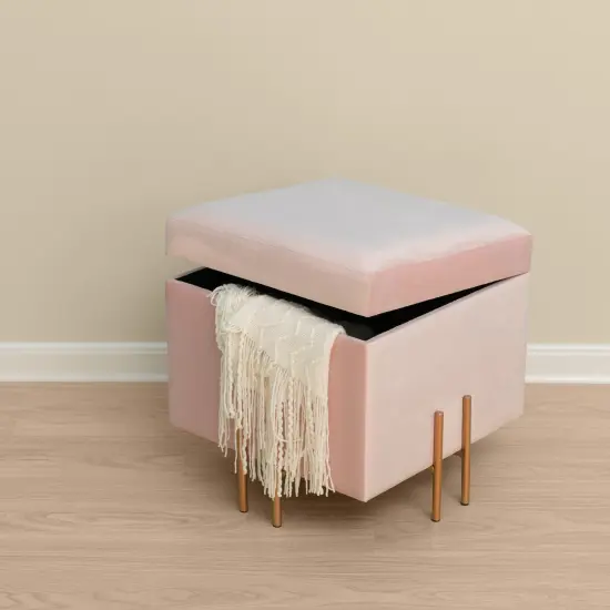 Square Velvet Storage Ottoman with Rose Gold Legs Pink {7}