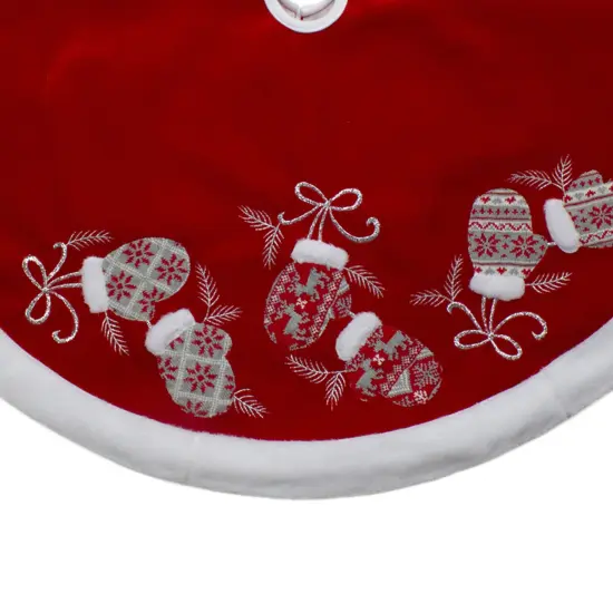 Northlight 48-Inch Red and White Embroidered Winter Mittens Christmas Tree Skirt {4}