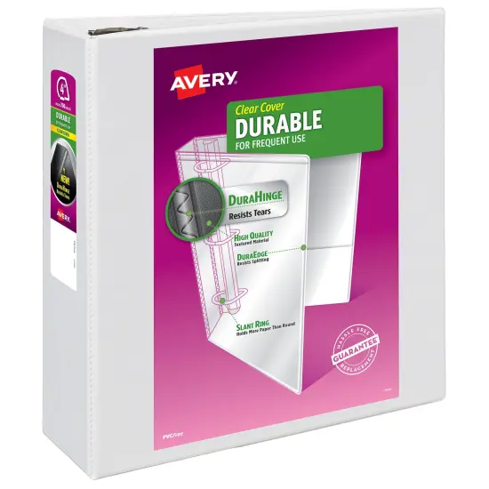 Avery Durable View 3 Ring Binder, 4"EZD Rings, 1 White Binder (09801) {1}