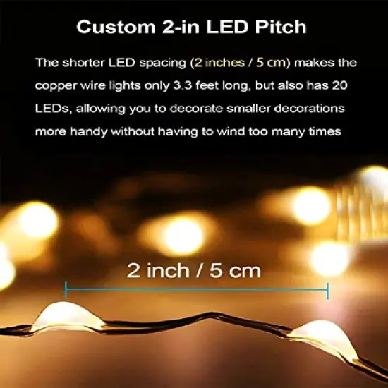20 Pack Fairy Lights Battery Operated 3.3ft 20 LED Mini String Lights Twinkle Lights Copper Wire Firefly Starry Lights for Mason Jars Wedding Party Christmas Centerpiece Table Decorations, Warm White {3}