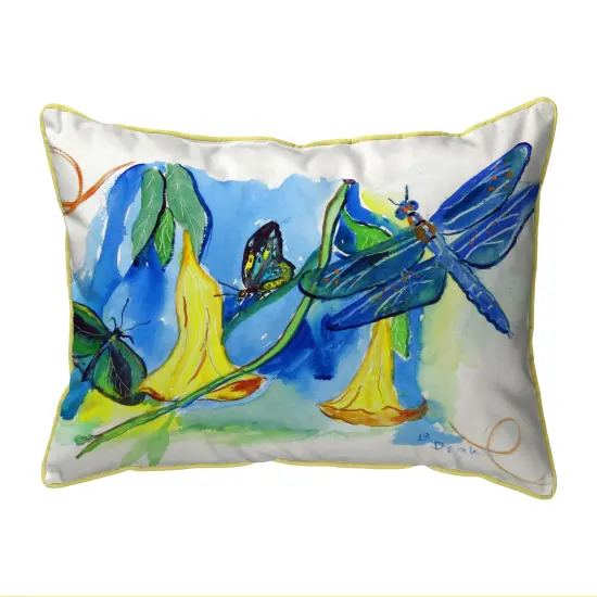 Betsy Drake Yellow Bells & Dragonfly Small Pillow 11x14 {1}