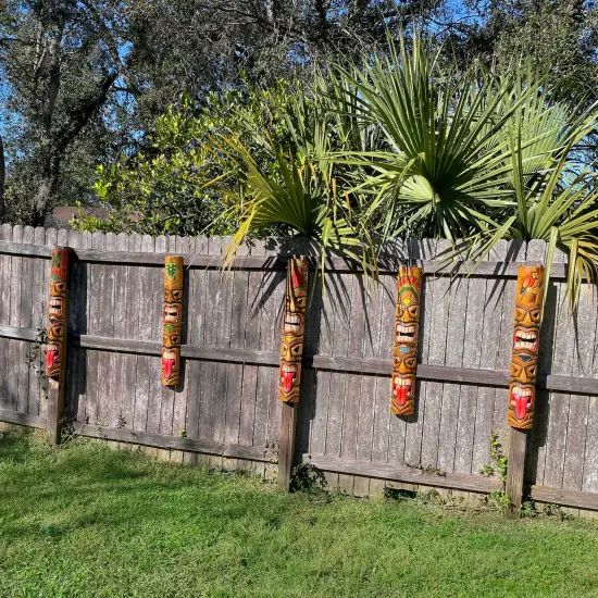 Set of 5 Double Tiki Mask Totem Wall Decor Hand Carved Tribal Sculpture 40 Inch {6}