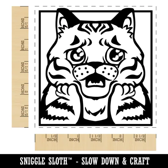 Distressed Striped Cat Looks Worried Square Rubber Stamp for Stamping Crafting {1}