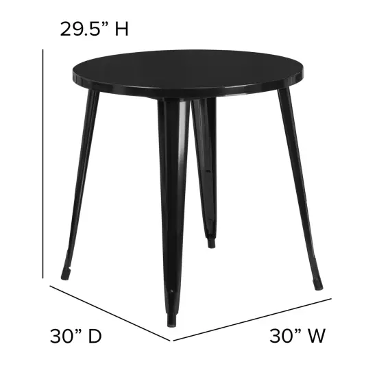 Emma and Oliver Commercial Grade 30" Round Colorful Metal Indoor-Outdoor Dining Table Black {2}