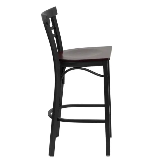 Emma and Oliver 2 Pack Two-Slat Ladder Back Metal Restaurant Barstool Mahogany/BlackMetal {4}
