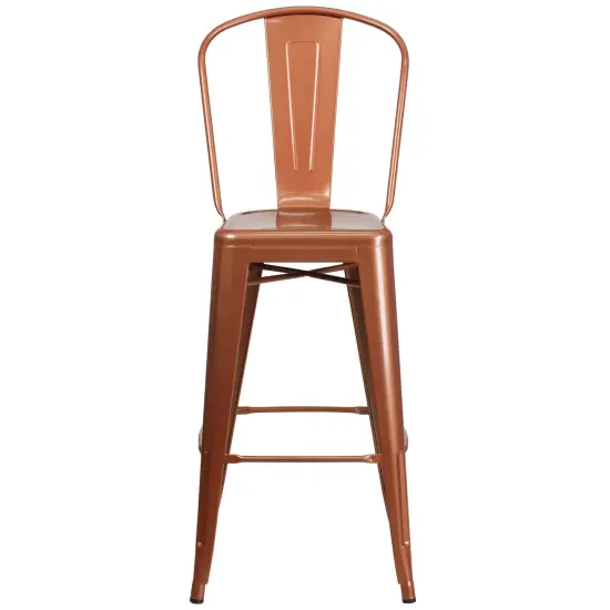 Emma and Oliver Commercial Grade 4 Pack 30" High Metal Indoor-Outdoor Barstool with Back Copper {2}
