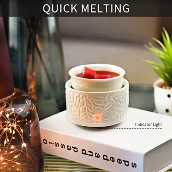 Wax Melt Burner Ceramic 3-in-1 Oil Burner Electric Wax Melter Fragrance Warmer for Home Office Bedroom Aromatherapy Gift& D&eacute;cor (White Leaves) {5}