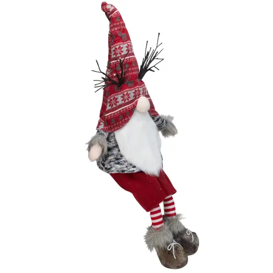 Northlight LED Lighted Antlers Fair Isle Sitting Gnome Christmas Figure - 30" - Red and Gray {4}