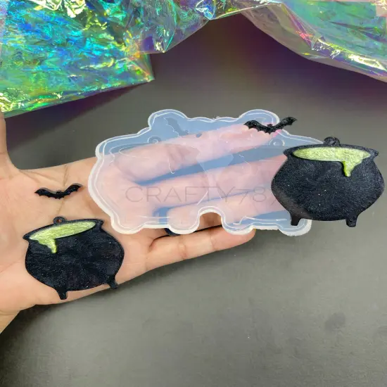 Witch Cauldron Dangle Earring Mold Bonus Bats(C4) {1}