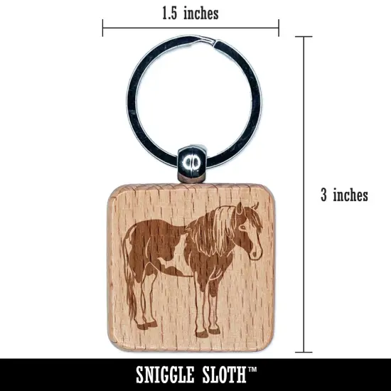 Chincoteague Island Pony Engraved Wood Square Keychain Tag Charm {2}