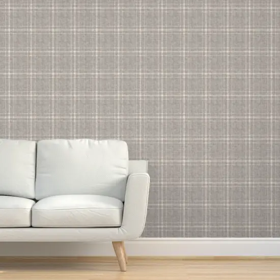 Peel & Stick Wallpaper 2FT Wide Grey Tartan Farmhouse Academia Plaid Large Neutral Scale Cottagecore Grandmillennial Custom Removable Wallpaper by Spoonflower {5}